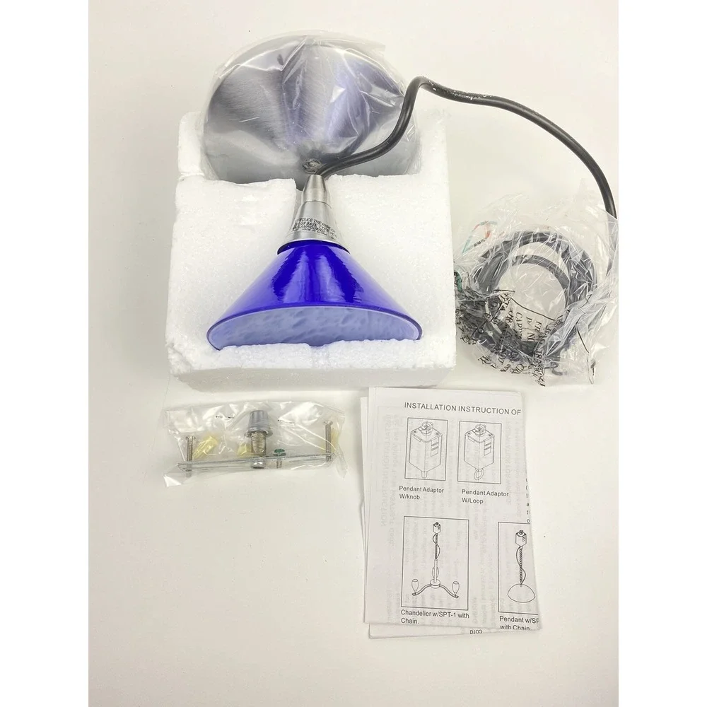 Premier Blue Glass Mini Pendant Hanging Light Chandelier‎ Chrome